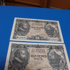 Billetes españoles: 25 PESETAS DE 1940 PAREJA CORRELATIVA SERIE A909/910 RARA ASÍ. Lote 236051350