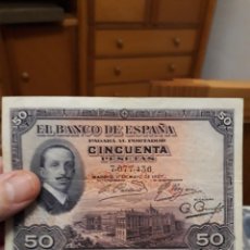 Billetes españoles: 50 PESETAS DE 1927 SIN SERIE 436 SIN SELLO DE LA REPÚBLICA Y RESELLO EN SECO RARO ASI. Lote 236064365