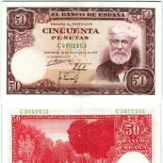 Billetes españoles: SPAIN 50 PESETAS 1951 P 141A SANTIAGO RUSIÑOL UNC. Lote 240576745