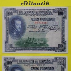 Billetes españoles: 2 BILLETES CORRELATIVOS DE 100 PESETAS 1925 - FELIPE II - NÚM. SERIE F6,813,368 Y F6,813,369 ( SC- )