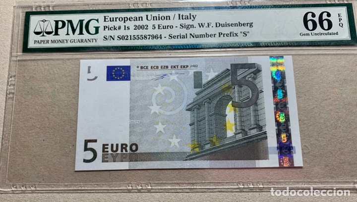 5 euros italia 2002 j002f6 certificado pmg66 ep - Buy Old Spanish banknotes  on todocoleccion