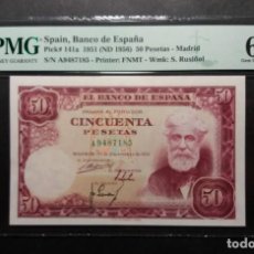 Billetes españoles: 50 PESETAS DE 1951 RUSIÑOL SERIE A PMG 65 EPQ BANCO DE ESPAÑA SIN CIRCULAR