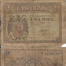 Billetes españoles: ESPAÑA 1938 - 1 PESETA - 107A - CIRCULADO. Lote 246498910