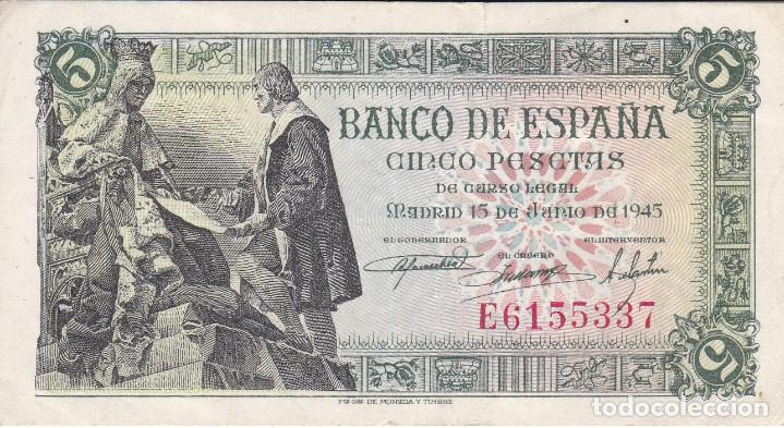 Billetes espa&ntilde;oles: BILLETE DE 5 PESETAS DEL A&Ntilde;O 1945 SERIE E EN BUENA CALIDAD