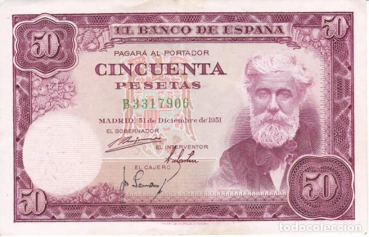 Billetes espa&ntilde;oles: BILLETE DE 50 PESETAS DEL A&Ntilde;O 1951 DE SANTIAGO RUSI&Ntilde;OL SERIE B EN CALIDAD EBC