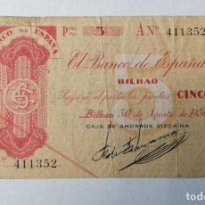Billetes españoles: BILLETE DE 5 PESETAS,.1936.CIRCULADO EN EL PERIODO DE LA GUERRA CIVIL N 411352 SERIE A ,. Lote 248995145