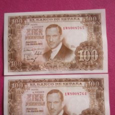Billetes españoles: BILLETE 2 DE 100 PESETAS 7 ABRIL 1953 ROMERO DE TORRES CORRELATIVOS SERIE 1 W L2C