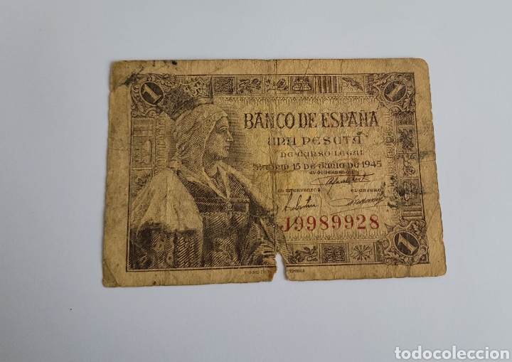 Billetes espa&ntilde;oles: Billete de Espa&ntilde;a 1 pts 1945 - Foto 1
