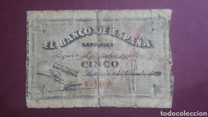 Billetes espa&ntilde;oles: 5 pesetas 1936 Santander - Foto 1