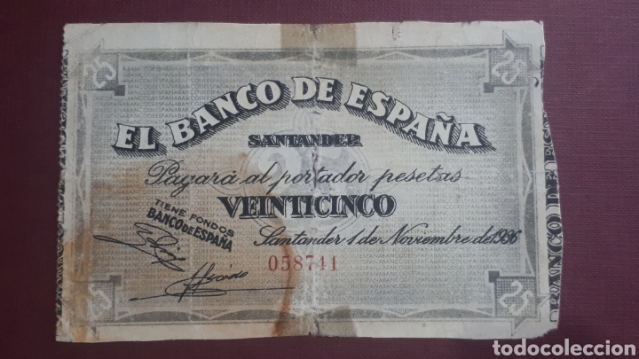 Billetes espa&ntilde;oles: 25 pesetas 1936 Santander - Foto 1