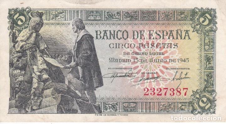 Billetes espa&ntilde;oles: BILLETE DE 5 PESETAS DEL A&Ntilde;O 1945 DE ISABEL LA CATOLICA Y CRISTOBAL COLON SIN SERIE