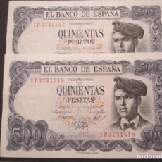Billetes españoles: 500 PESETAS DE 1971 PAREJA CORRELATIVA SERIE 1P517/518 SC