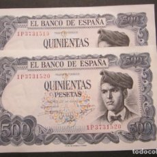Billetes españoles: 500 PESETAS DE 1971 PAREJA CORRELATIVA SERIE 1P519/520 SC