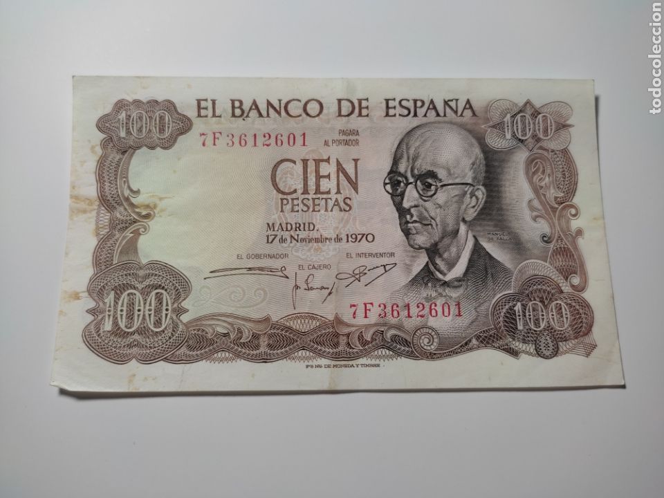 Billetes espa&ntilde;oles: Billete 100 pesetas Manuel de Falla 1970 - Foto 1