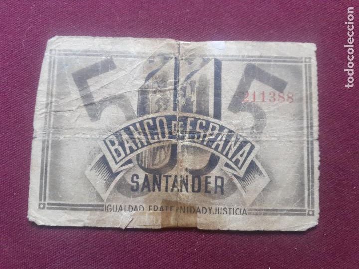 Billetes espa&ntilde;oles: 5 pesetas 1936 Santander - Foto 2