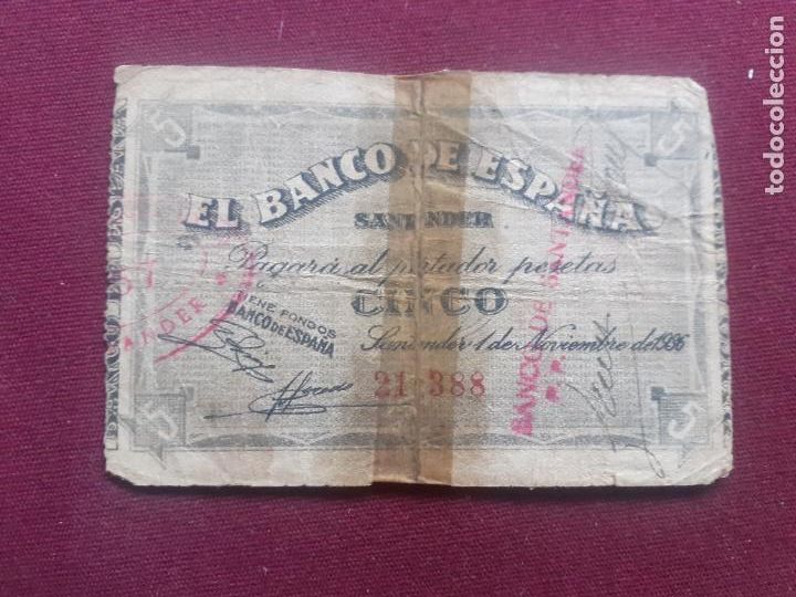 Billetes espa&ntilde;oles: 5 pesetas 1936 Santander - Foto 1