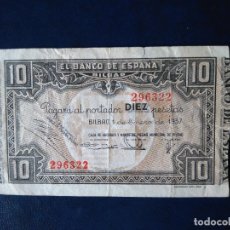 Billetes españoles: BILLETE 10 PESETAS EUZKADI BANCO DE ESPAÑA EN BILBAO AÑO 1937 GUERRA CIVIL CAJA MONTE PIEDAD BILBAO. Lote 275988013