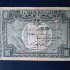 Billetes españoles: BILLETE 100 PESETAS BANCO DE ESPAÑA EN BILBAO EUZKADI AÑO 1937 GUERRA CIVIL BANCO VIZCAYA. Lote 275988648