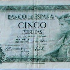 Billetes españoles: BILLETE DE 5 PESETAS ESPAÑA AÑO 1954. Lote 276202778