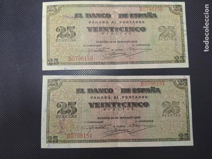 Billetes espa&ntilde;oles: INCREIBLE PAREJA BILLETES CORRELATIVOS DE TACO 25 PESETAS MAYO 1938. SC / SC-