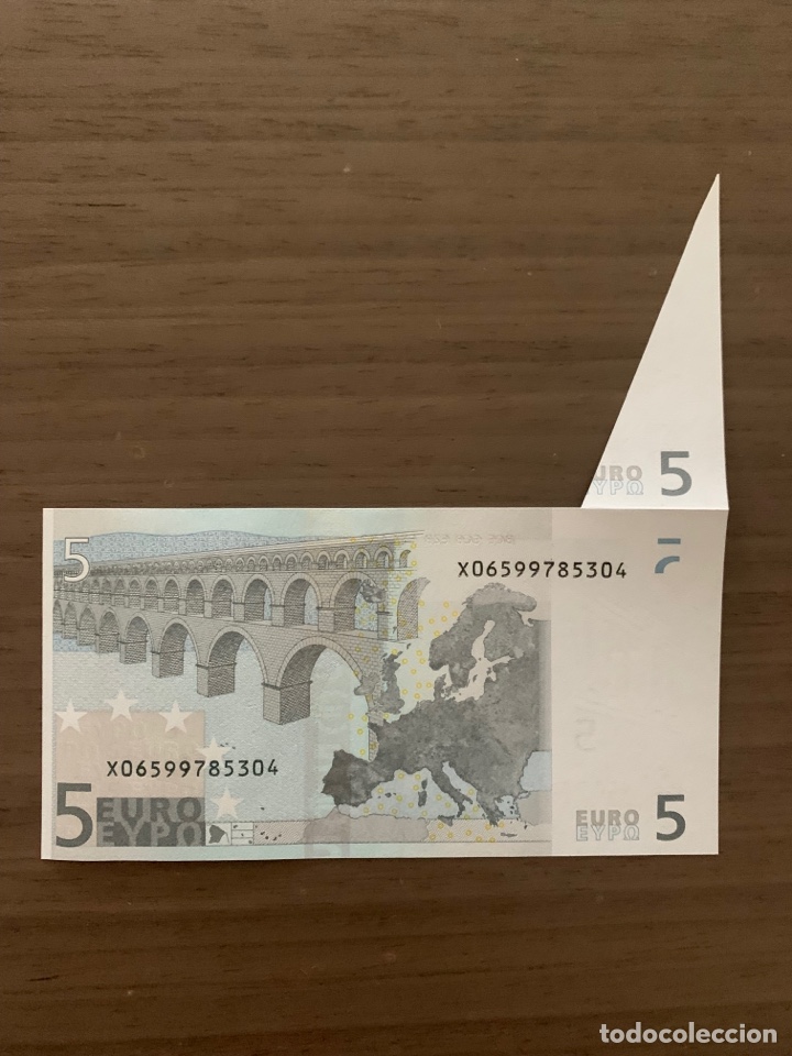 Billetes espa&ntilde;oles: 5&euro; Euros Error Fuelle Pliegue duesenberg 2002 - Foto 3