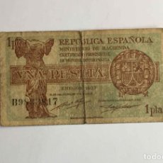 Billetes españoles: BILLETE DE 1 PESETA: ESPAÑA (1937) REPÚBLICA ¡COLECCIONISTA! ¡ORIGINAL!