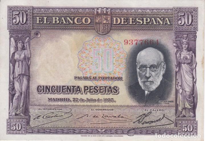 Billetes espa&ntilde;oles: BILLETE DE 50 PESETAS DEL A&Ntilde;O 1935 DE SANTIAGO RAMON Y CAJAL EN BUENA CALIDAD