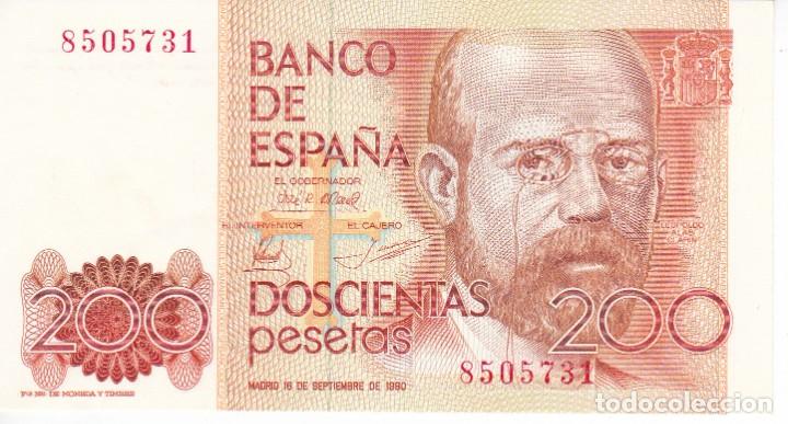 Banconote spagnole: BILLETE DE 200 PESETAS DEL A&Ntilde;O 1980 DE LEOPOLDO ALAS CLARIN SIN SERIE SIN CIRCULAR (SC)