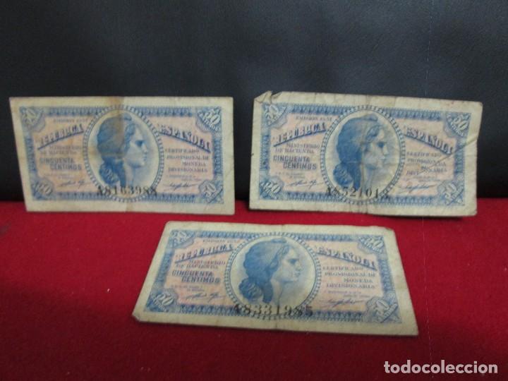 Billetes espa&ntilde;oles: 3 billetes 50 centimos emision 1937 - Foto 1