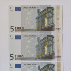 Billetes españoles: 3 BILLETES DE 5 EUROS M001,M002,M003 DE LA V DE ESPAÑA, SC/PLANCHA. Lote 291006063