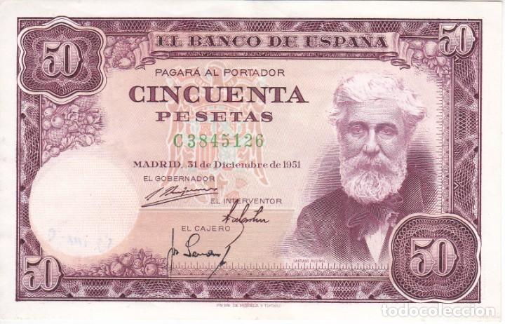 Billetes espa&ntilde;oles: BILLETE DE 50 PESETAS DEL A&Ntilde;O 1951 DE SANTIAGO RUSI&Ntilde;OL SERIE C EN BUENA CALIDAD