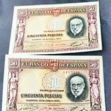 Billetes españoles: 3 BILLETES CORRELATIVOS DE 50 PESETAS AÑO 1935. Lote 292531838