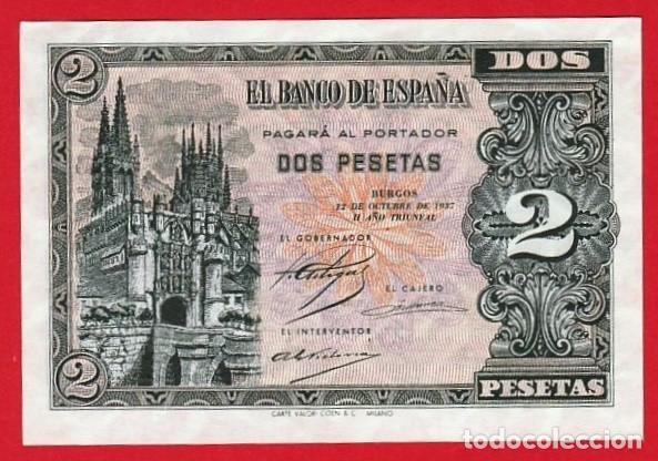 Spanische Banknoten: 2 Pesetas, 1937, Serie A, SC-, Muy escaso.