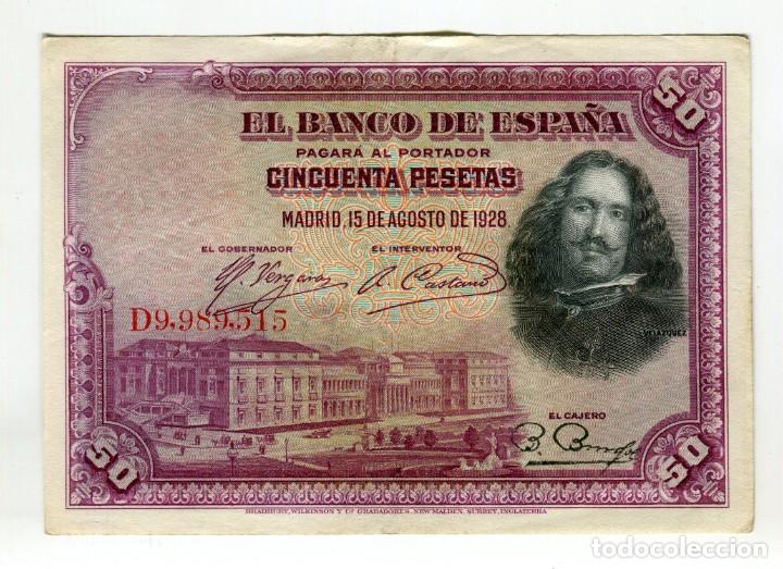 Billetes espa&ntilde;oles: 50 (CINCUENTA PESETAS VELAZQUEZ MADRID 15 DE AGOSTO DE 1928 SIN ROTURAS