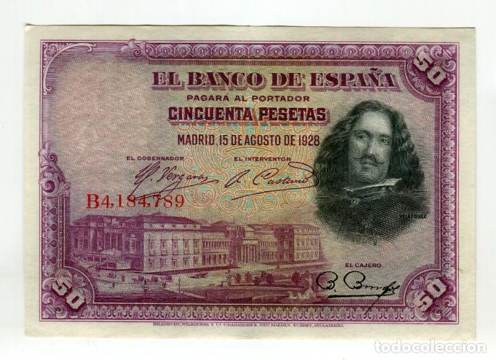 Billetes espa&ntilde;oles: 50 (CINCUENTA PESETAS VELAZQUEZ MADRID 15 DE AGOSTO DE 1928 SIN ROTURAS