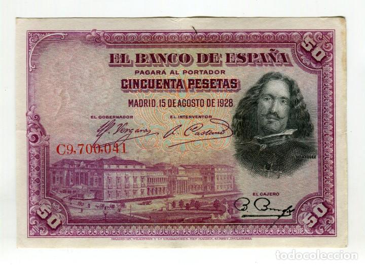 Billetes espa&ntilde;oles: 50 (CINCUENTA PESETAS VELAZQUEZ MADRID 15 DE AGOSTO DE 1928 SIN ROTURAS