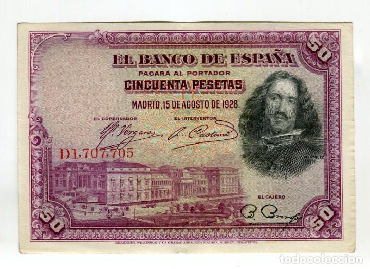 Billetes espa&ntilde;oles: 50 (CINCUENTA PESETAS VELAZQUEZ MADRID 15 DE AGOSTO DE 1928 SIN ROTURAS