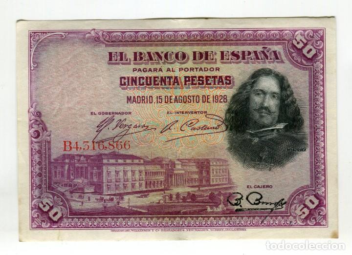 Billetes espa&ntilde;oles: 50 (CINCUENTA PESETAS VELAZQUEZ MADRID 15 DE AGOSTO DE 1928 SIN ROTURAS