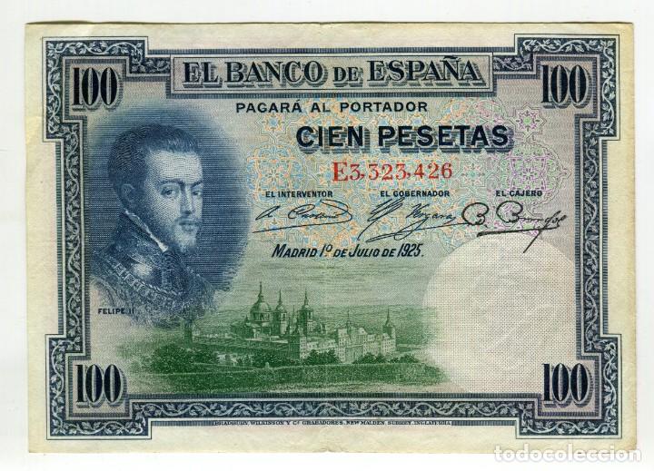 Billetes espa&ntilde;oles: 100 (CIEN) PESETAS FELIPE II MADRID 1 DE JULIO DE 1925 SIN ROTURAS