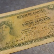 Billetes españoles: BILLETE CINCO PESETAS 1935.REPUBLICA ESPAÑOLA