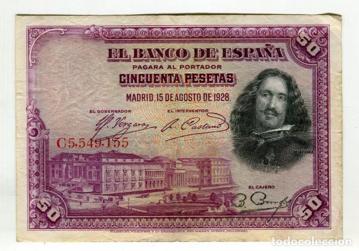 Billetes espa&ntilde;oles: 50 (CINCUENTA) PESETAS VELAZQUEZ MADRID 15 DE AGOSTO DE 1928 SIN ROTURAS