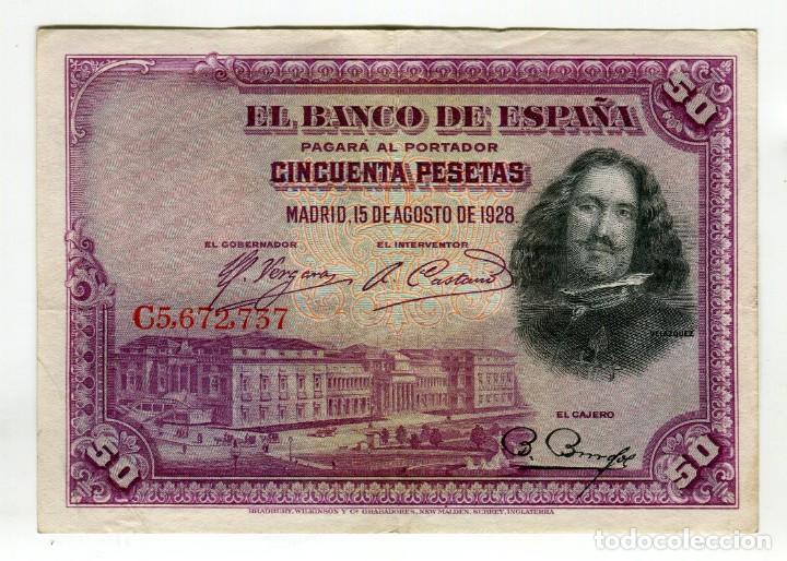 Billetes espa&ntilde;oles: 50 (CINCUENTA) PESETAS VELAZQUEZ MADRID 15 DE AGOSTO DE 1928 SIN ROTURAS