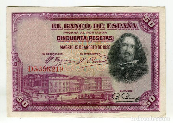 Billetes espa&ntilde;oles: 50 (CINCUENTA) PESETAS VELAZQUEZ MADRID 15 DE AGOSTO DE 1928 SIN ROTURAS