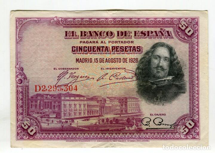 Billetes espa&ntilde;oles: 50 (CINCUENTA) PESETAS VELAZQUEZ MADRID 15 DE AGOSTO DE 1928 SIN ROTURAS