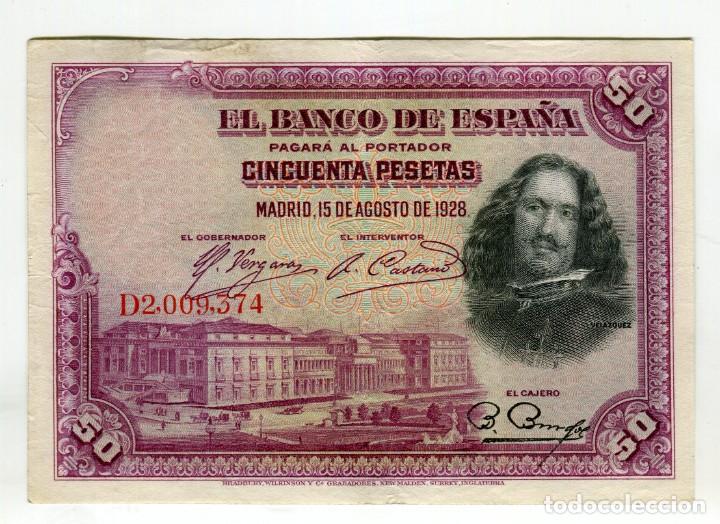 Billetes espa&ntilde;oles: 50 (CINCUENTA) PESETAS VELAZQUEZ MADRID 15 DE AGOSTO DE 1928 SIN ROTURAS