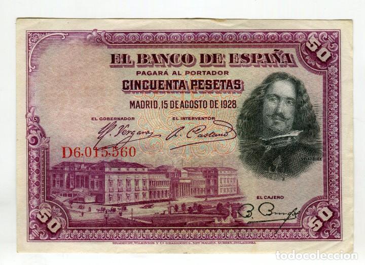 Billetes espa&ntilde;oles: 50 (CINCUENTA) PESETAS VELAZQUEZ MADRID 15 DE AGOSTO DE 1928 SIN ROTURAS