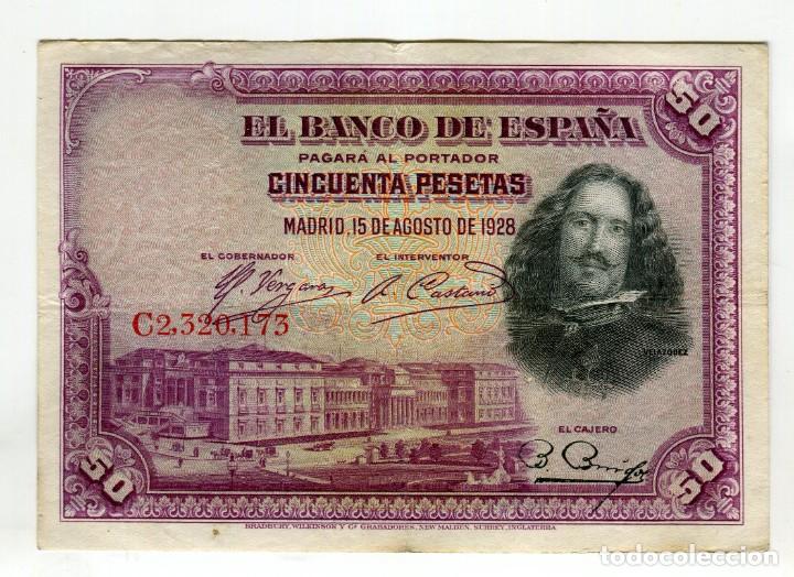 Billetes espa&ntilde;oles: 50 (CINCUENTA) PESETAS VELAZQUEZ MADRID 15 DE AGOSTO DE 1928 SIN ROTURAS