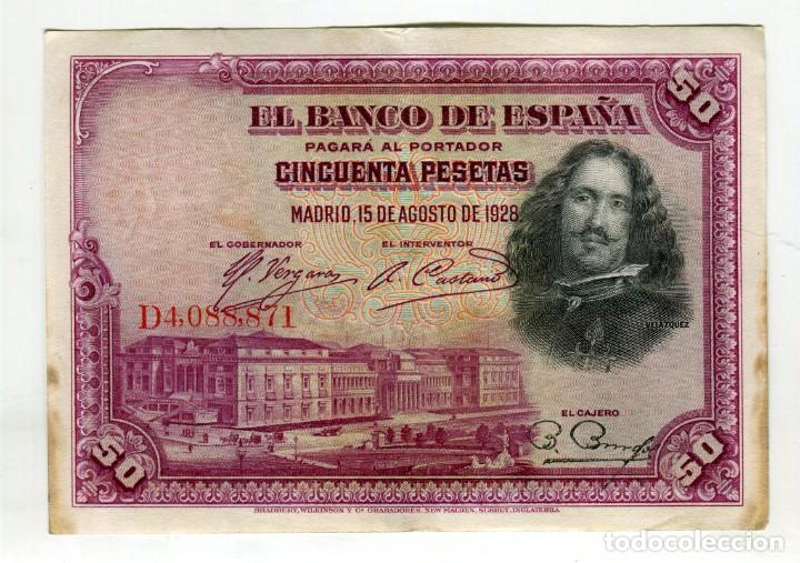 Billetes espa&ntilde;oles: 50 (CINCUENTA) VELAZQUEZ MADRDID 15 DE AGOSTO DE 1928 SIN ROTURAS