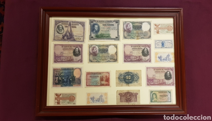 Billetes espa&ntilde;oles: Cuadro Billetes Republica y Banco de Espa&ntilde;a - Foto 1