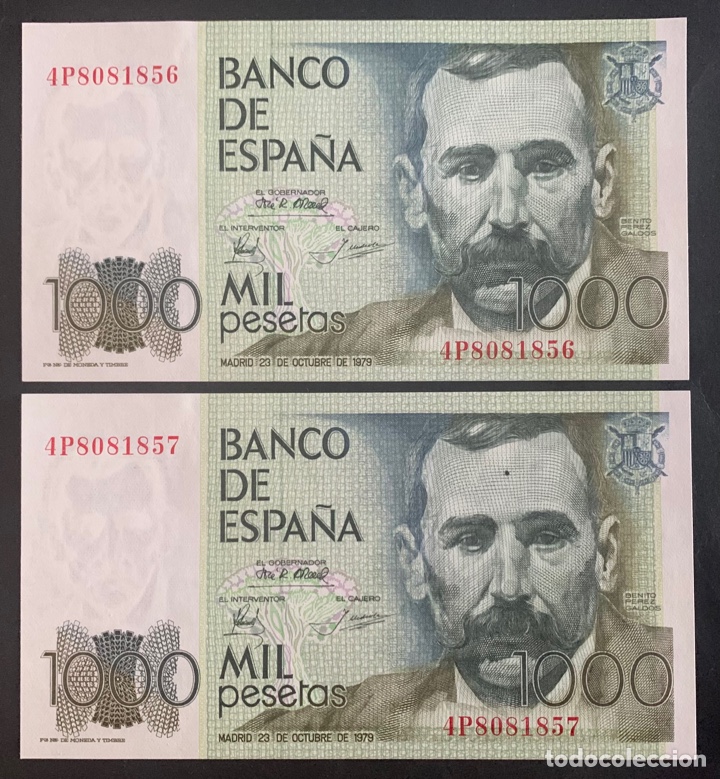 Billetes espa&ntilde;oles: CMC 1000 PESETAS 23 OCTUBRE 1979 BENITO PEREZ GALDOS PAREJA CORRELATIVA SERIE 4P SC